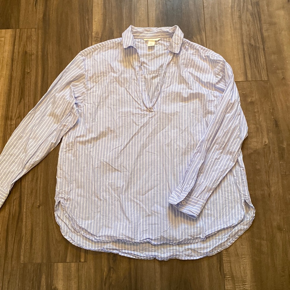 H&M classic menswear style cotton popover in blue and white stripe